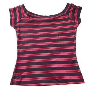 PARIS BLUES Black Red Striped Boat Neck Top Size S